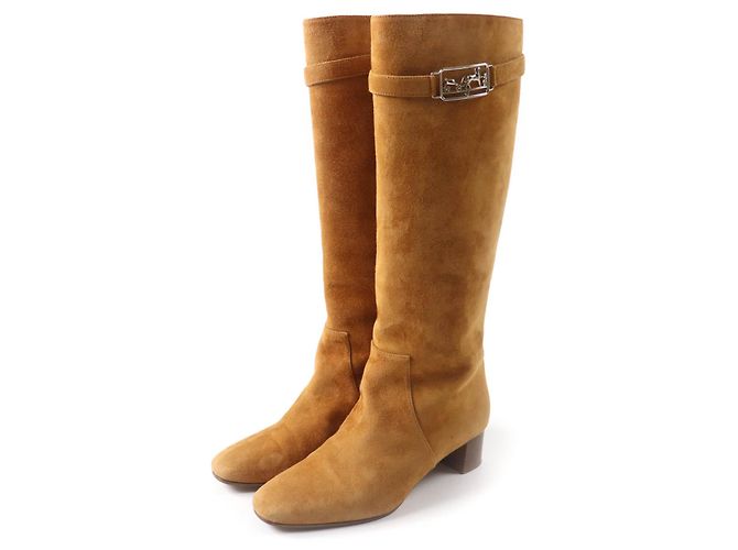 Hermès Bottes en cuir suédé hautes Hermes 36 Marron Marron clair