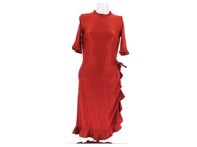 Paco Rabanne Ziegelrote Rüschenkleid