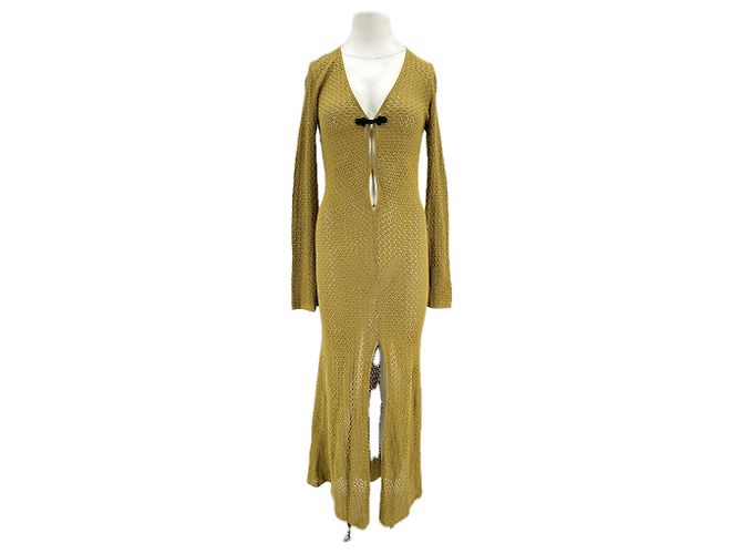 Autre Marque Vestido maxi de crochê caqui