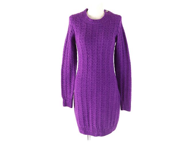 Vestido de malha de lã e caxemira Chanel roxo 34