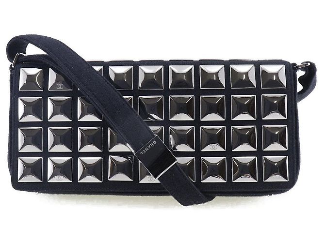 Borsa a spalla in cotone Chanel Choco Bar Ice Cube Nero