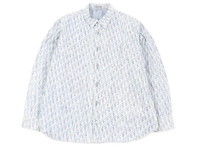 Camicia in denim con stampa obliqua in cotone Dior Blu