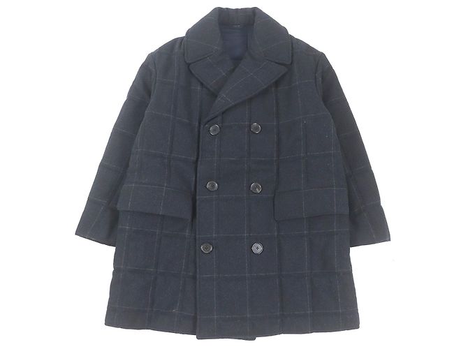 Hermès Hermes Wool Cashmere Check Double Coat Blue Navy blue