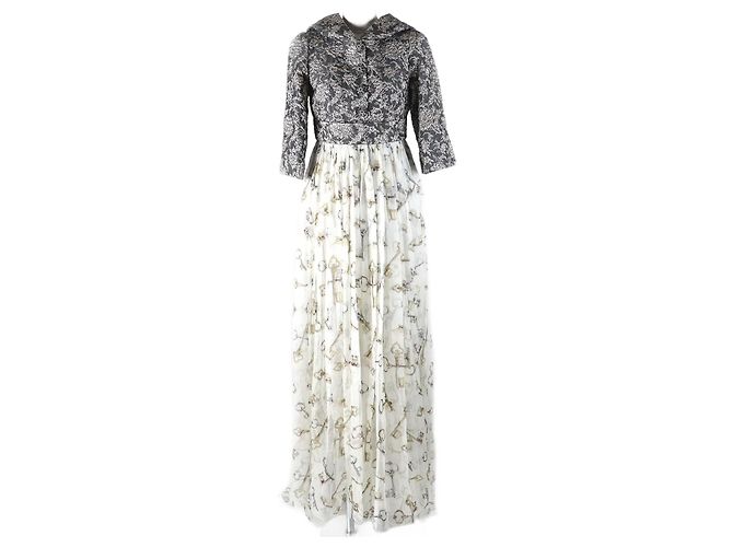Dolce & Gabbana Seiden-Maxikleid 38 Beige Grau
