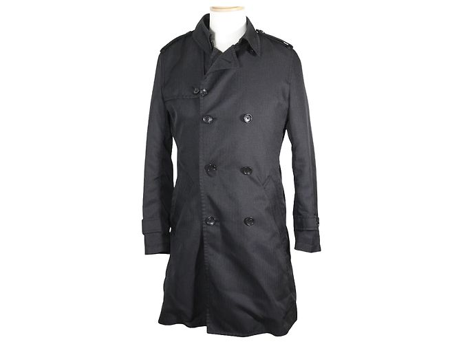 & Other Stories Polyester Shadow Stripe Trench Coat Black