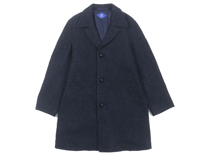 & Other Stories RING JACKET Wool Alpaca Mohair Silk Check Coat Blue Navy blue