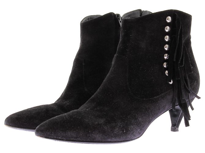 Saint Laurent Bottines noires en daim avec franges