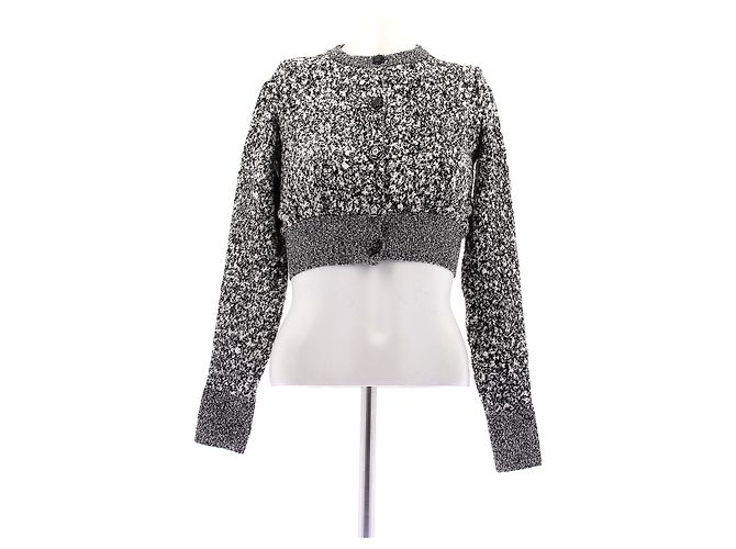 Paco Rabanne Glänzender kurzer Pullover Schwarz Weiß Grau