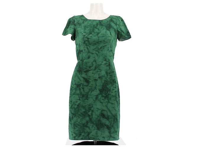 Vestido midi de seda verde com mangas curtas Prada