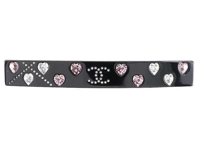 Fermaglio in plastica con strass a forma di cuore Chanel Coco Mark Nero