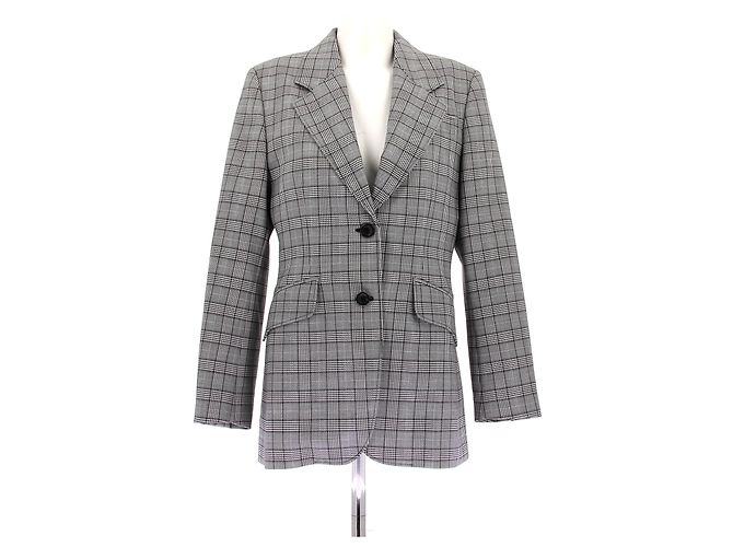 Miu Miu Grey Wool Plaid Blazer