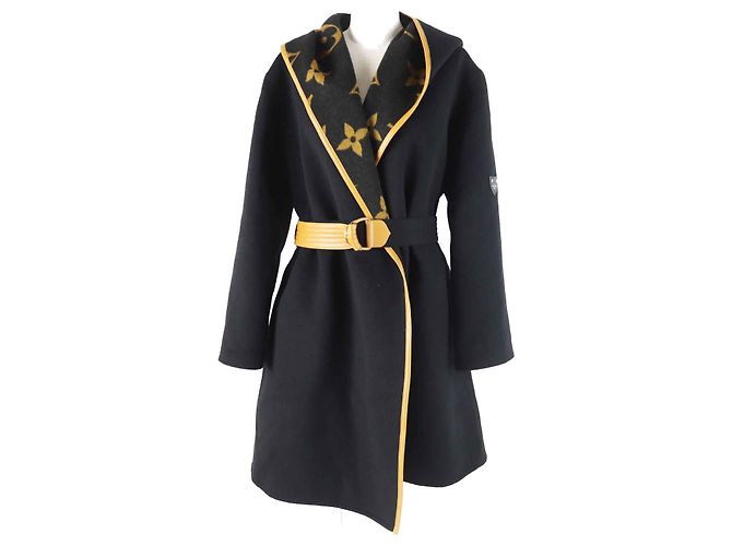 Cappotto con cappuccio in lana e seta Monogram Louis Vuitton Nero