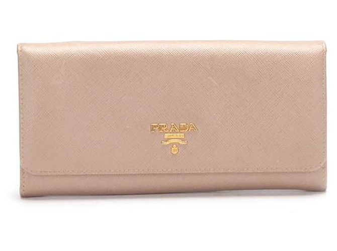 Prada Saffiano Long Wallet Leather Long Wallet Beige