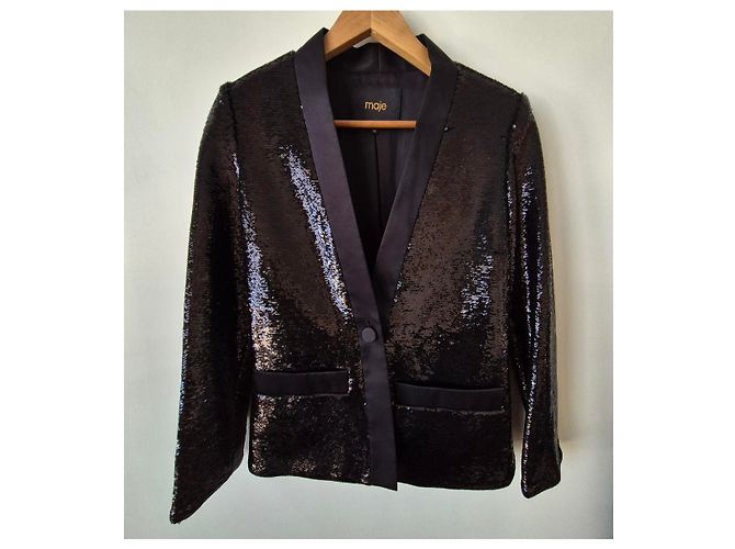 Blazer nero, paillettes, taglia 36, Maje