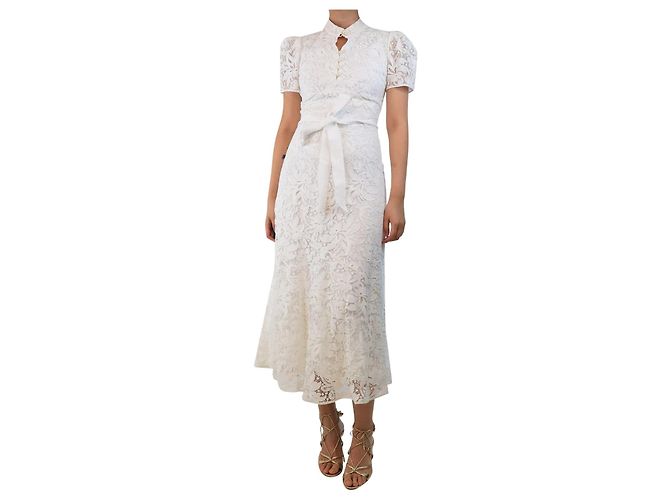 Erdem Abito mini bianco in pizzo con maniche a sbuffo - taglia UK 8