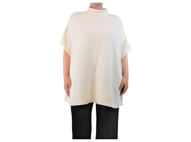 Allude Cremfarbener Poncho mit hohem Kragen - Einheitsgröße Roh