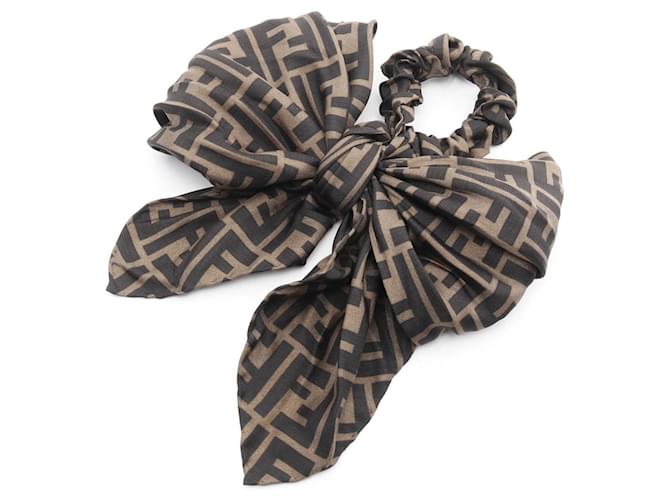 Fendi Zucca Silk Hair Tie Brown Black  ref.2292978