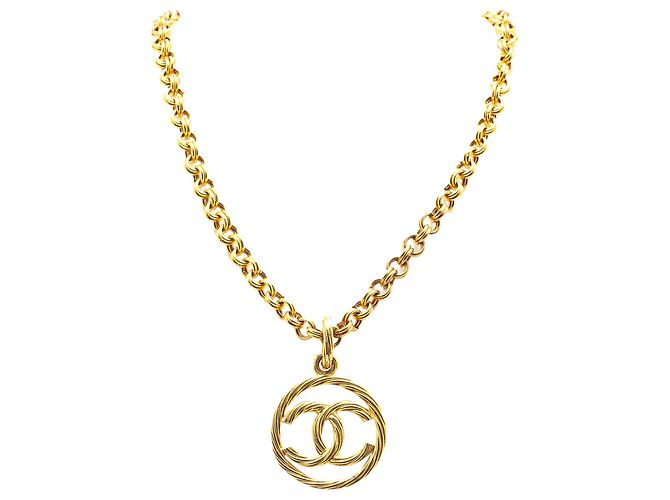 Chanel Gold Plated CC Tornado Anhänger Halskette Golden