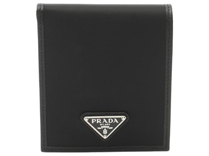 Prada Tessuto and Saffiano Bi-Fold Wallet Black Leather Cloth  ref.2293323