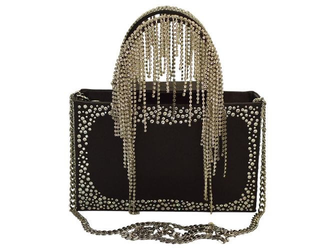Autre Marque Borsa KARA Constellation Fringe in raso nero e cristalli