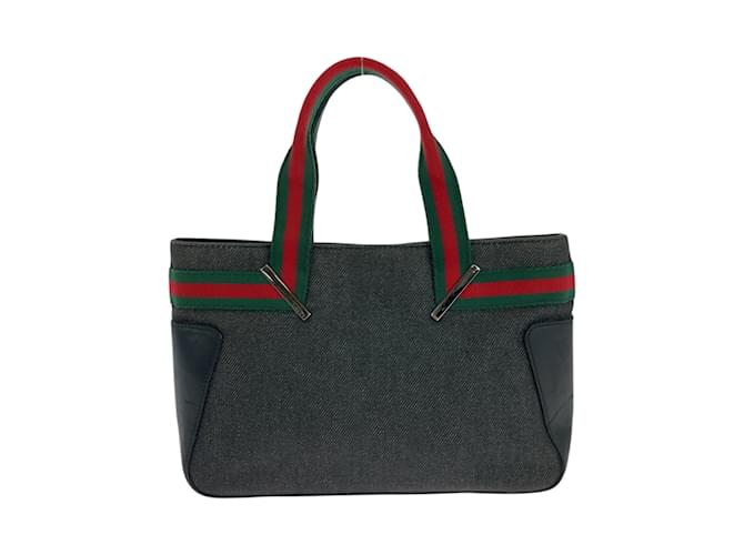Gucci Sherry Line Canvas Tote Bag Black Red Green Cloth  ref.2293474