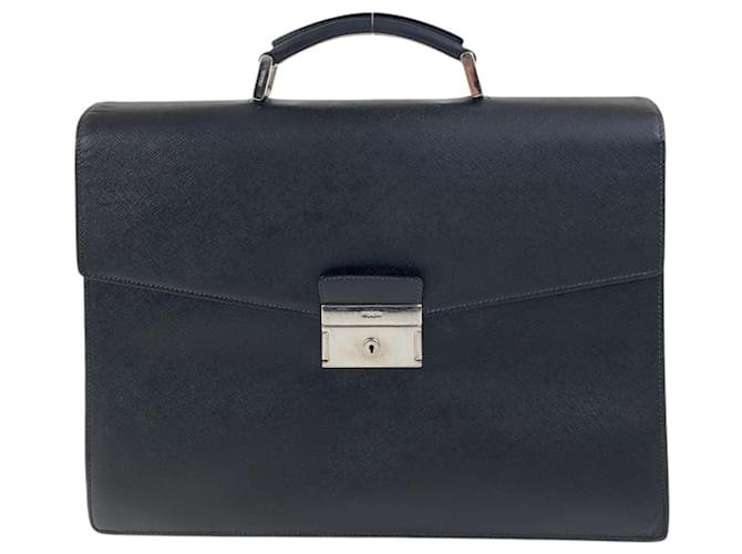 Prada Saffiano Black Leather Briefcase  ref.2293553