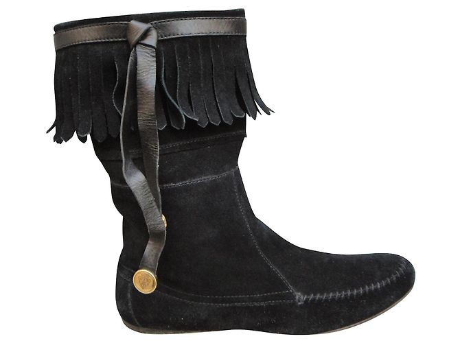 Gucci Stiefeletten Schwarz Wildleder mit Fransen