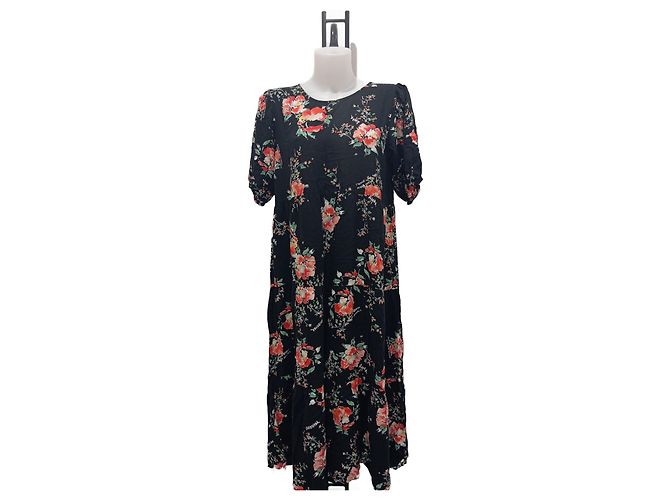 Langes schwarzes Blumenkleid Größe XL Desigual