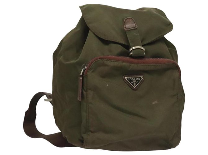 PRADA Backpack Nylon Khaki Silver Auth bs22991 Silvery