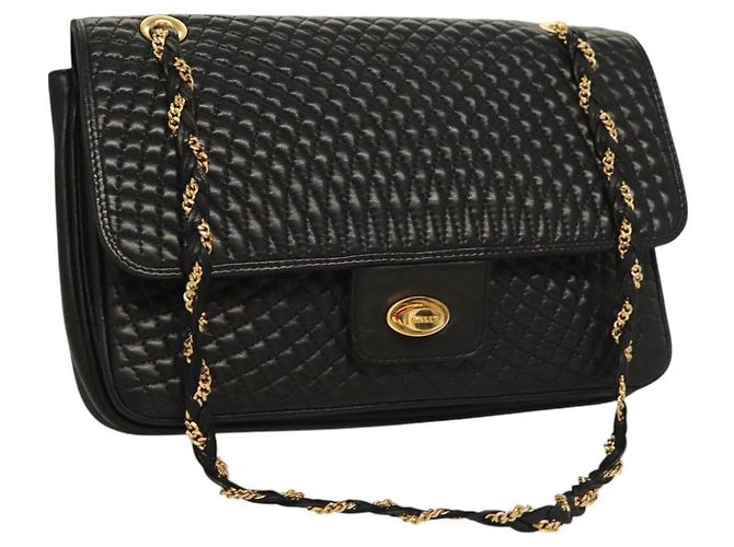 Borsa a spalla BALLY in pelle nera e oro Auth kk524 Nero D'oro