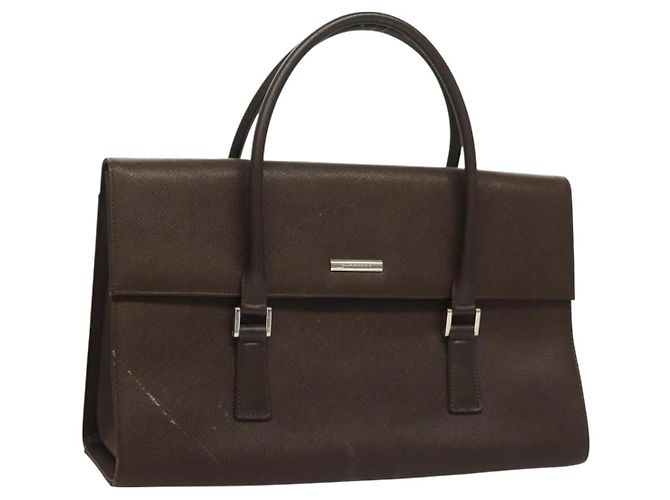 Bolsa de mão em couro Burberry prata marrom Auth BA3148