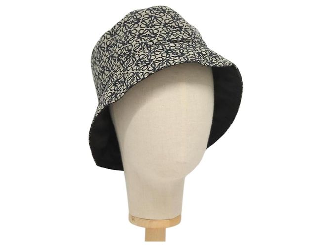 LOEWE Anagram Reversible Bucket Hat Canvas Navy Auth hk2801 Navy blue
