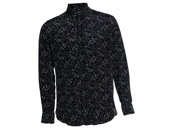 Saint Laurent, camicia di seta nera con stampa floreale 2018 Nero