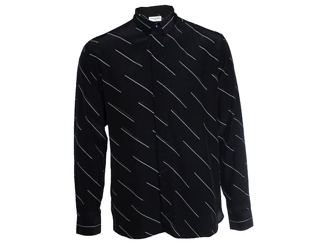 Saint Laurent, camicia nera con righe diagonali Nero