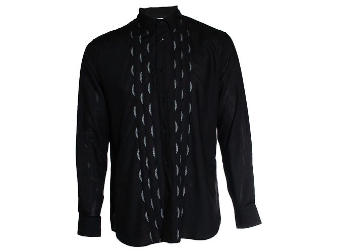 Saint Laurent, schwarze Hemd mit Lurex-Strichen in Halbmondform