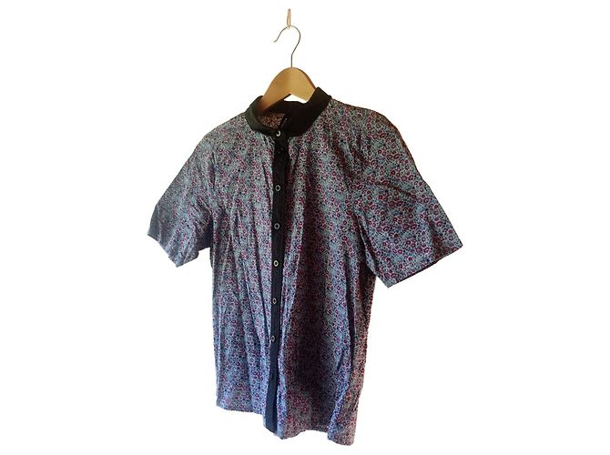 Autre Marque Huffer Camicia a Maniche Corte in Cotone Liberty Blu