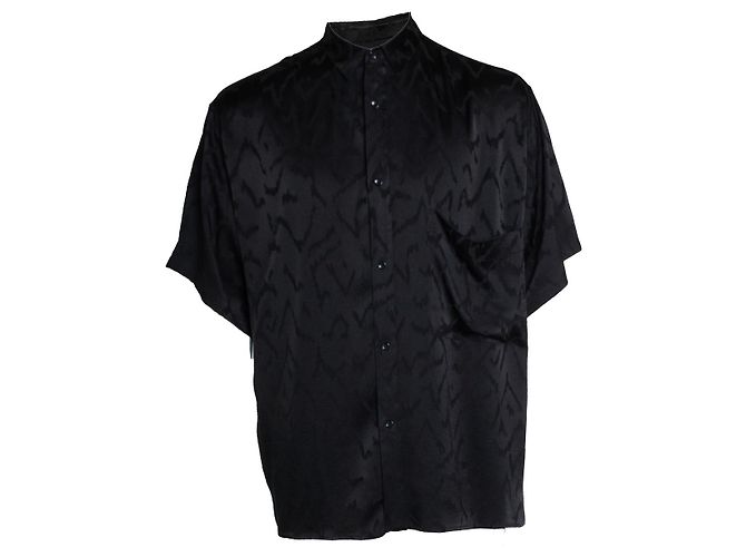 Saint Laurent, Camicia in satin a maniche corte a zig zag Nero