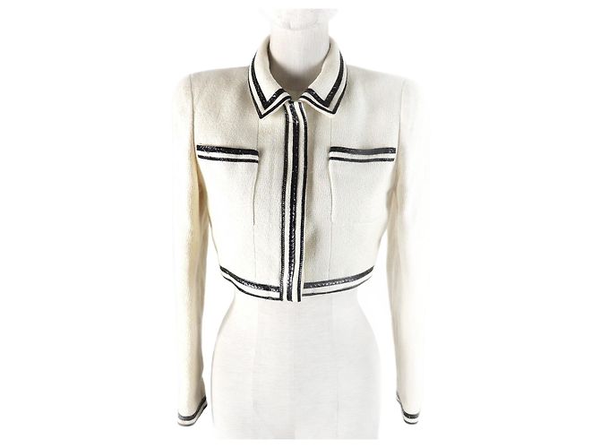 Giacca vintage in tweed Chanel in cotone e seta 36 Nero Crudo