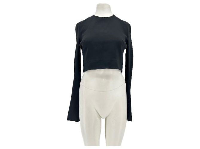 T-shirt crop nera a maniche lunghe David Koma Nero