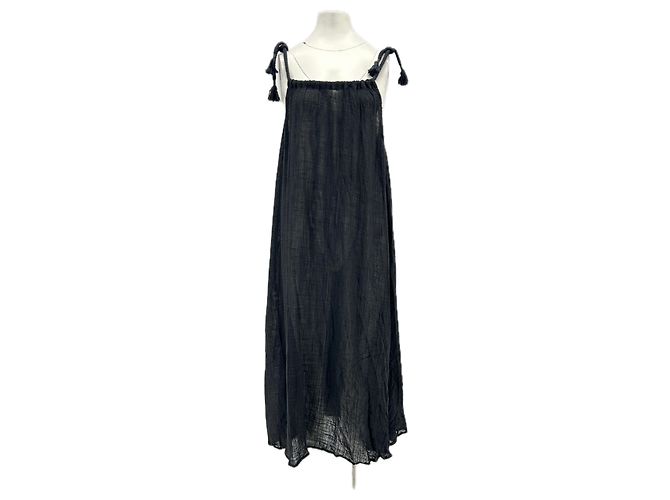 Autre Marque TEK TEK Schwarzes langes Kleid mit Leinen-Effekt-Trägern