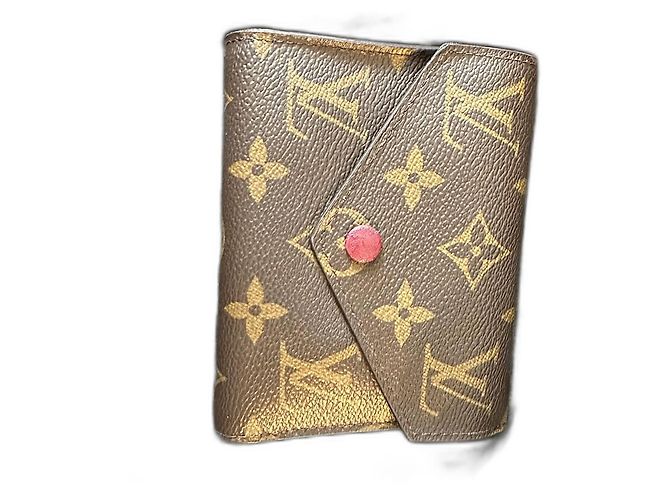Louis Vuitton Victorine Wallet Monogram Canvas Red Leather Brown Dark red Light brown Dark brown