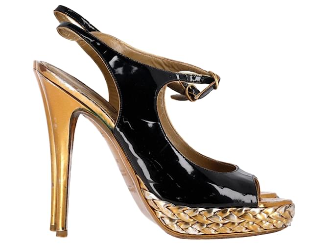  Saint Laurent Open-Toe Ankle Strap Pumps in Black Patent Leather  ref.2296016