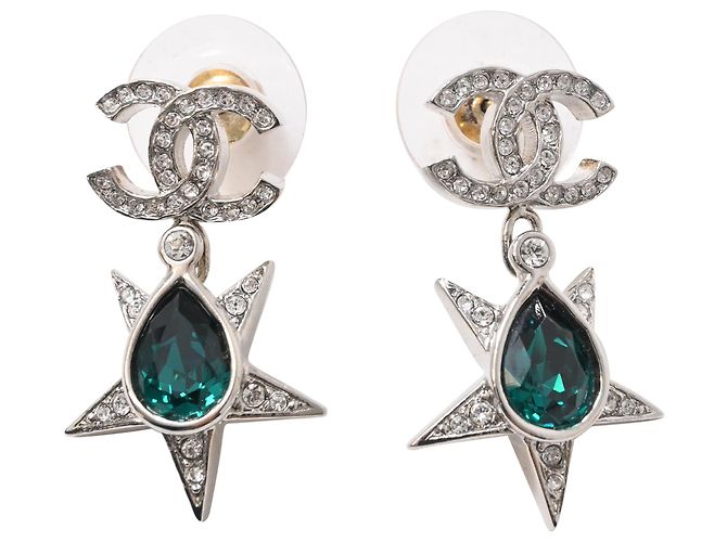 Orecchini Chanel Crystal CC Star Drop in metallo verde