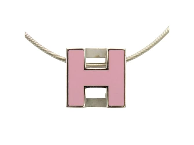 Hermès Hermes Cage aus Ash Metall Halskette Silber Pink 