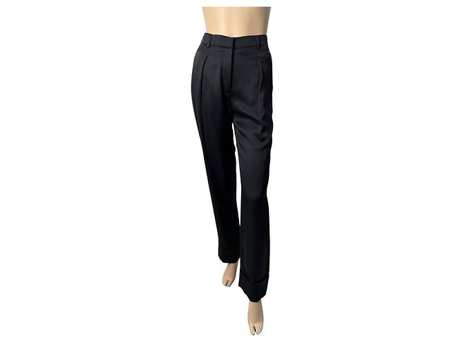 Pantalones rectos de seda negra CHANEL Talla 34 Negro