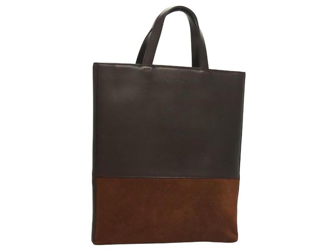Burberry Bolsa de mão de couro marrom escuro Auth am8695 Castanho escuro