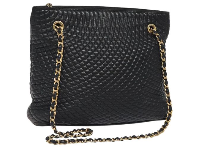 BALLY Chain Shoulder Bag Leather Black Gold Auth BA2785 Golden 