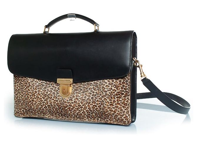 Céline Celine, mallette en cuir imprimé léopard en noir et marron