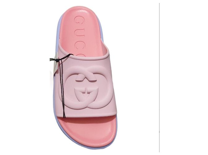 Sandali con zecca Gucci rosa blu viola gomma Porpora