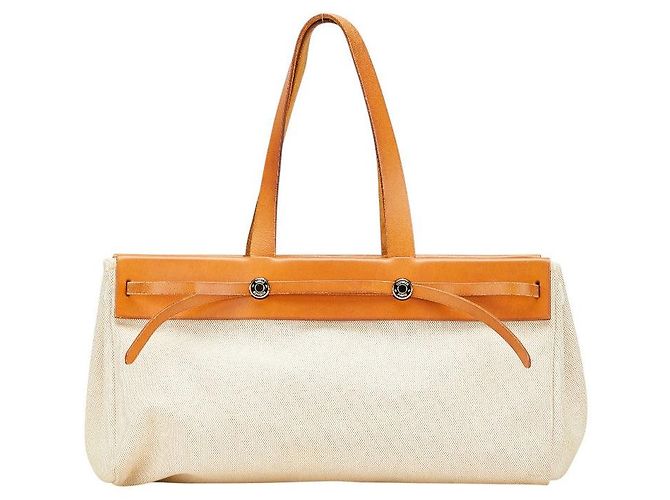 Hermès Bolsa Hermes Herbag Cabas GM Toilash Marrom Bege